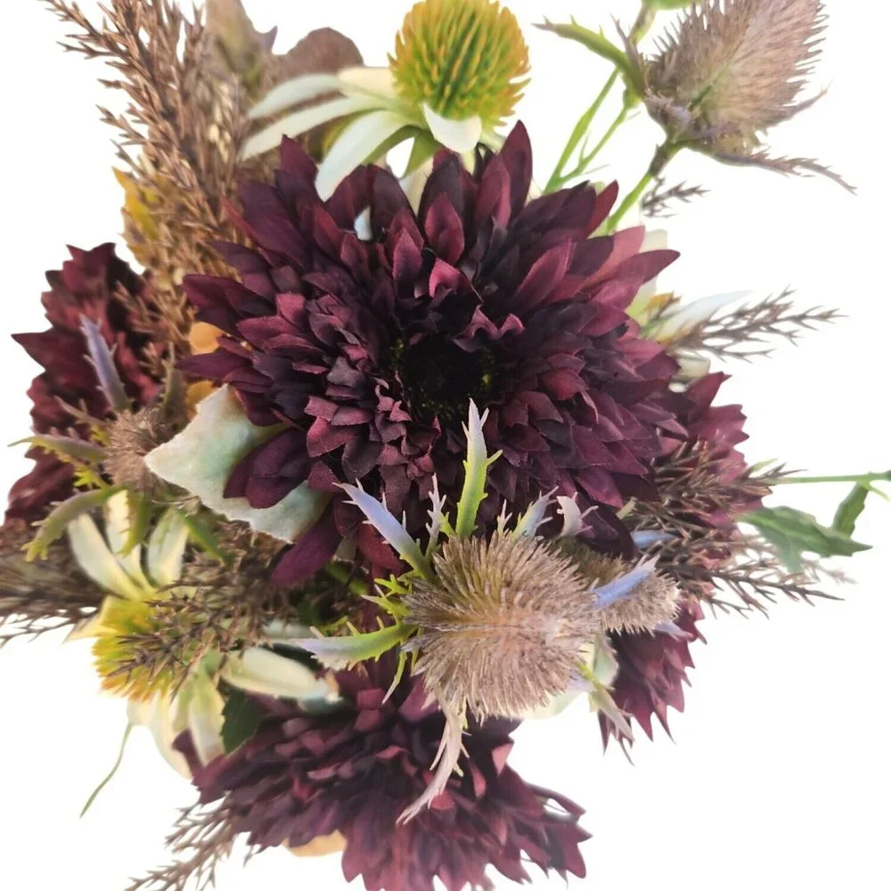 Purple and White Faux Flower Bouquet, Handtied Artificial Floral Arrangement, El